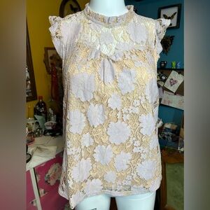 Beautiful Dainty Monteau Dusty Lilac Lavender and Champagne Sleeveless Lace Top